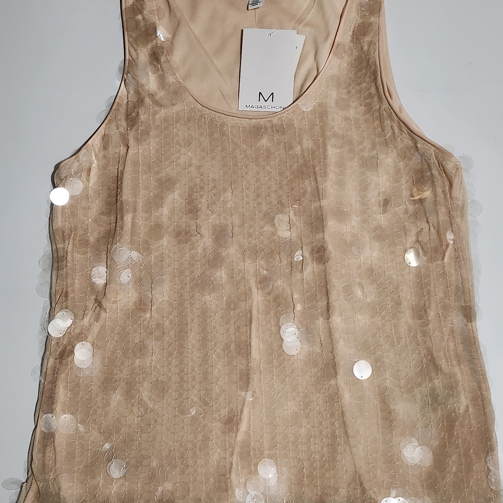 Magaschoni Beige Sequin-Embellished Sleeveless Tank - Picture 2 of 7